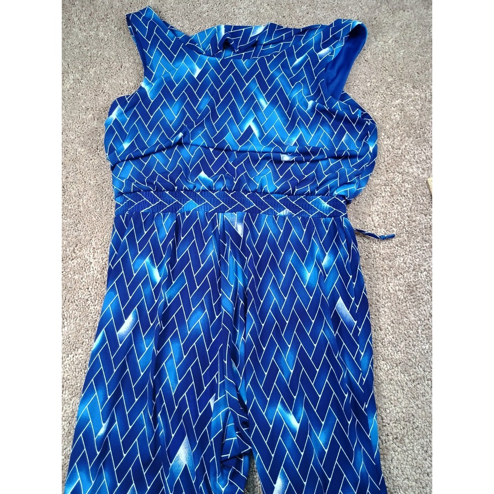 Soho Blue Chevron Geometric Slinky Pant Jumpsuit Romper Sleevless Large (Bin 6)